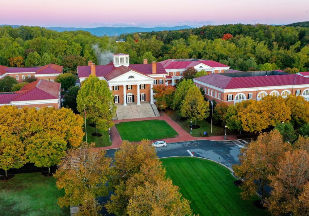 An aerial picture of the Darden school
