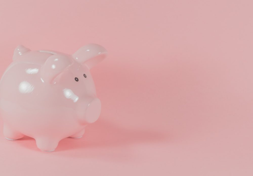 A pink toy pig in a pink background