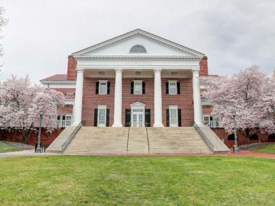 The Darden building during Spring