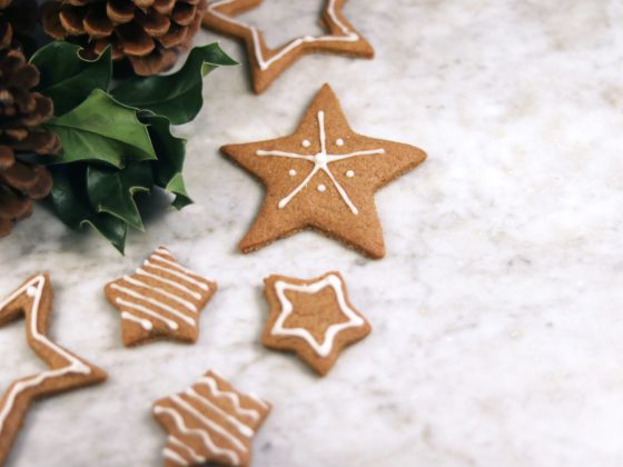 Star-shaped gingerbread cookies with frosting