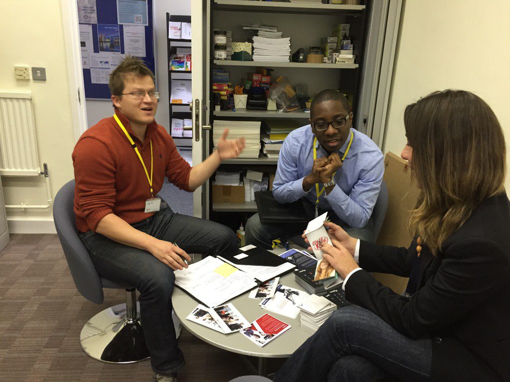 Michael Filipowski (MBA '15) and Aina Ayodeji (MBA '15) conducted interviews in London for their GFE project. 