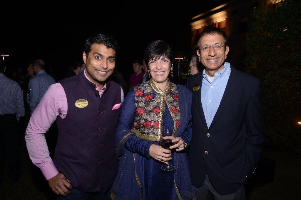 VN Dalmia (MBA ' ) hosted a reception at his home for the visiting GEMBA and GBE students, as well as members of UVA's community in India. This photo shows Akash Premsen (MBA '08), Ro King (MBA '91) and VN Dalmia (MBA '84) at the reception. 