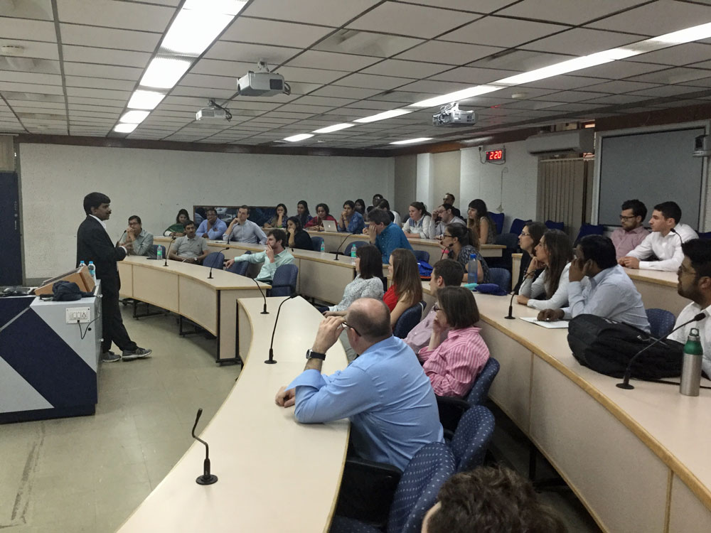 Darden's GBE students meet with scholars and fellow MBA students at IIM-Bangalore. 
